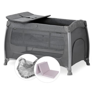Hauck Baby Reisebett Play n Relax Center Set mit Komfort Matratze und Insektenschutz - Babyreisebett mit Neugeborenen Einsatz, Wickelauflage und Tasche (höhenverstellbar & faltbar) - Charcoal Grau im Sale